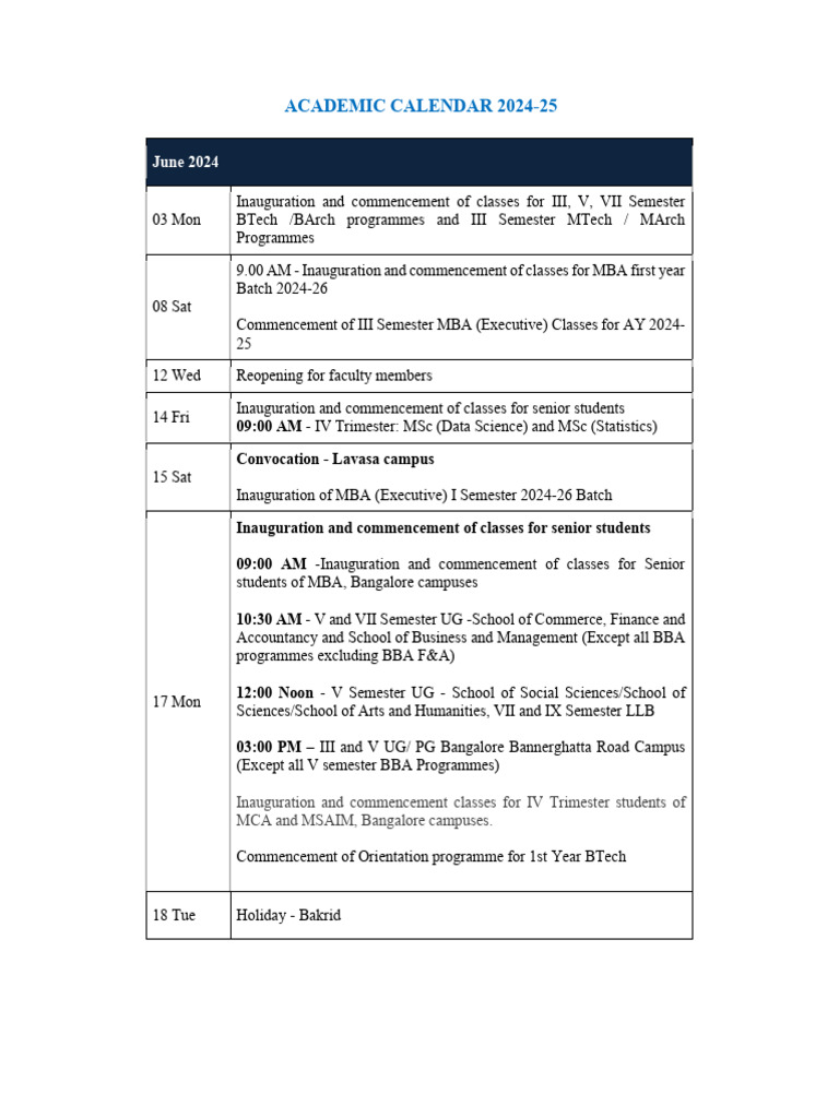 Academic Calendar 2024-25 Overview | PDF | Academic Term | Academic Degree