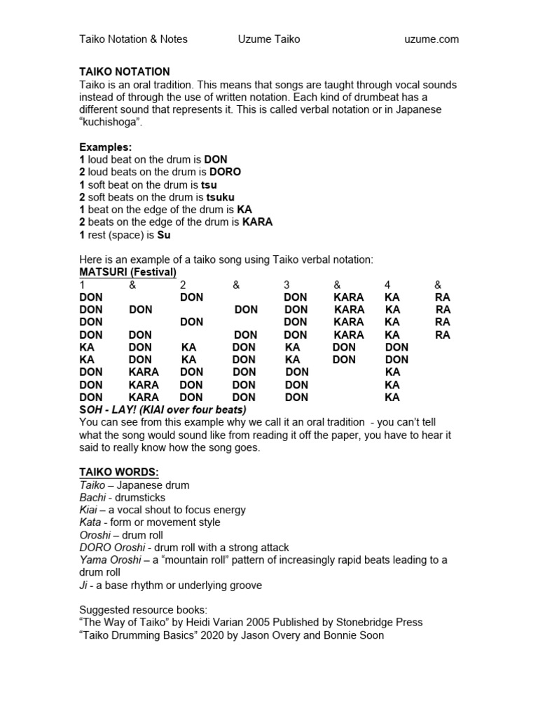 Taiko Notation and Verbal Techniques | PDF | Language Arts & Discipline