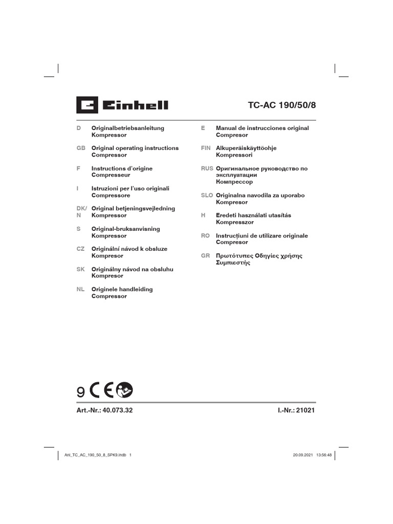 Presor de Aire Einhell Tc-Ac 190508 | PDF