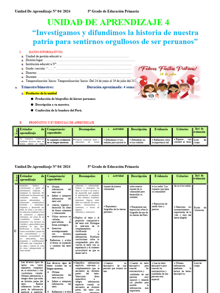 Unidad de Aprendizaje 5º Grado 2024 | PDF | Ángulo | Geometría