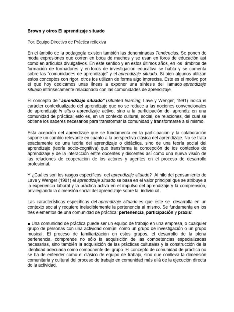 Brown y otros el aprendizaje situado descargar gratis pdf