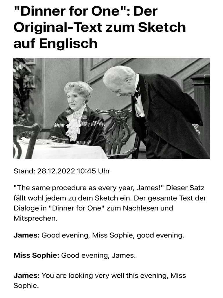 "Dinner For One" Der OriginalText Zum Sketch Auf Englisch NDR de