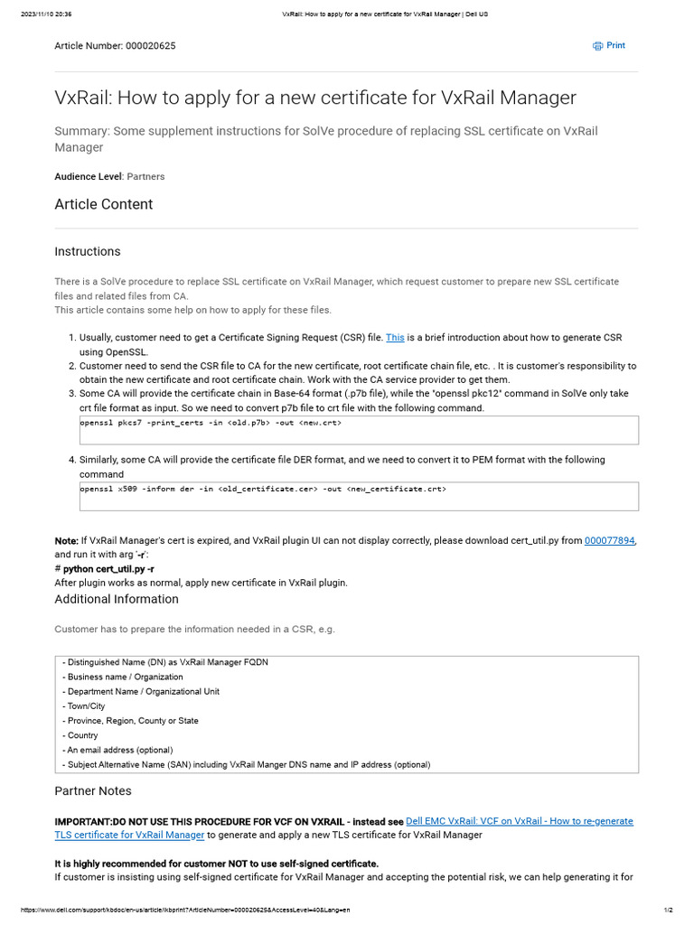 VxRail - How To Apply For A New Certificate For VxRail Manager - Dell ...