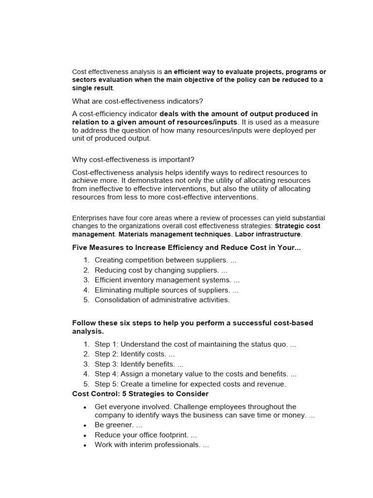 Cost Effectiveness Analysis | PDF | Predictive Analytics | Cost ...