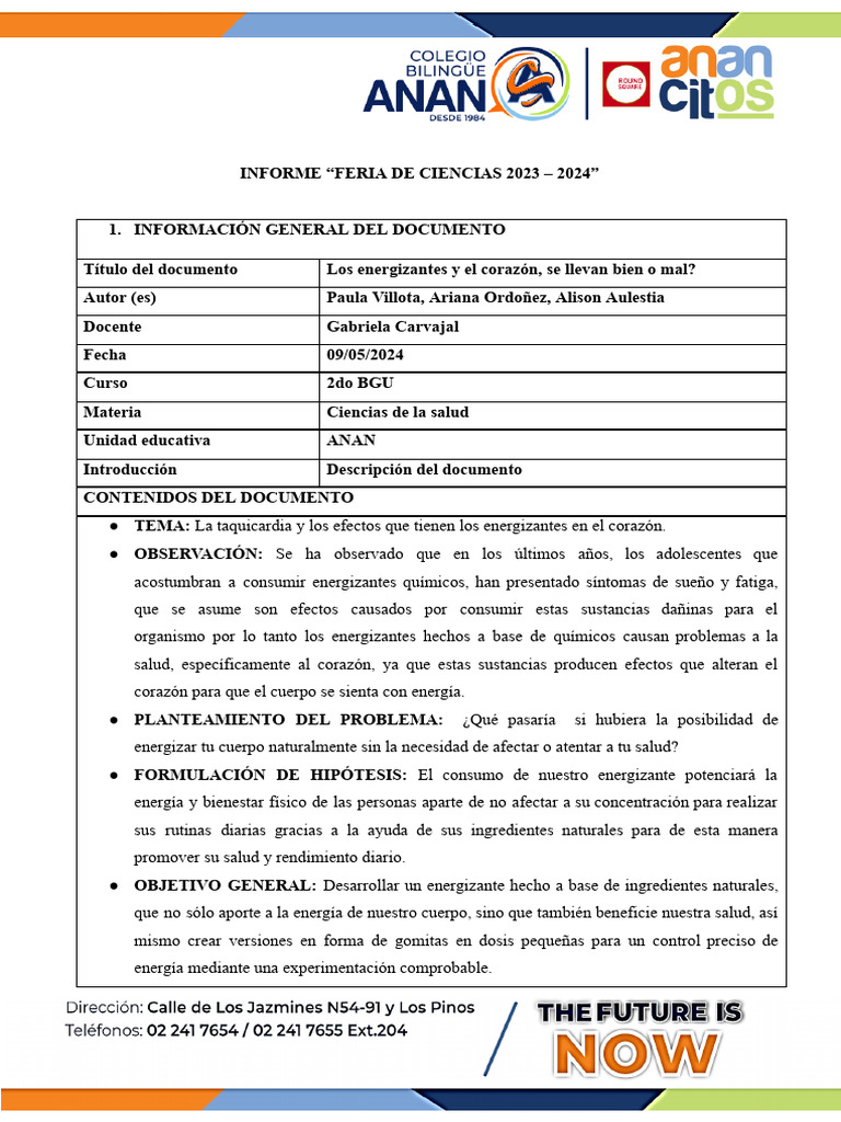 Formato Informe Feria de Ciencias Método Científico | PDF | Sangre ...
