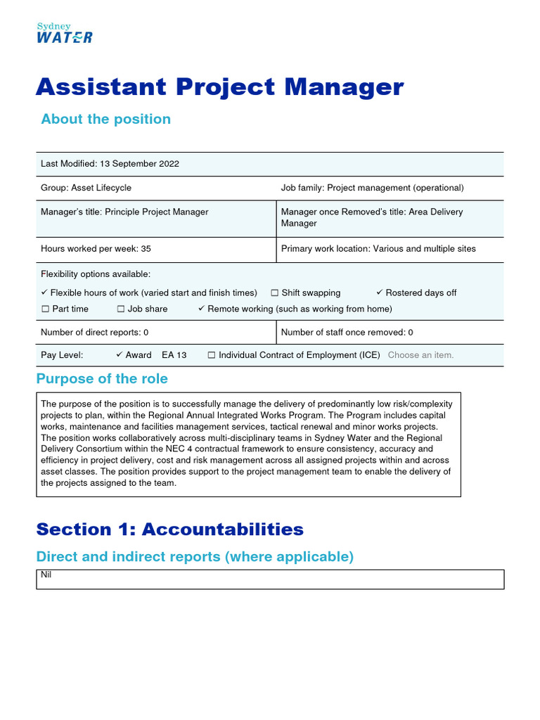 Job Description - Assistant Project Manager - Program Delivery - Asset ...