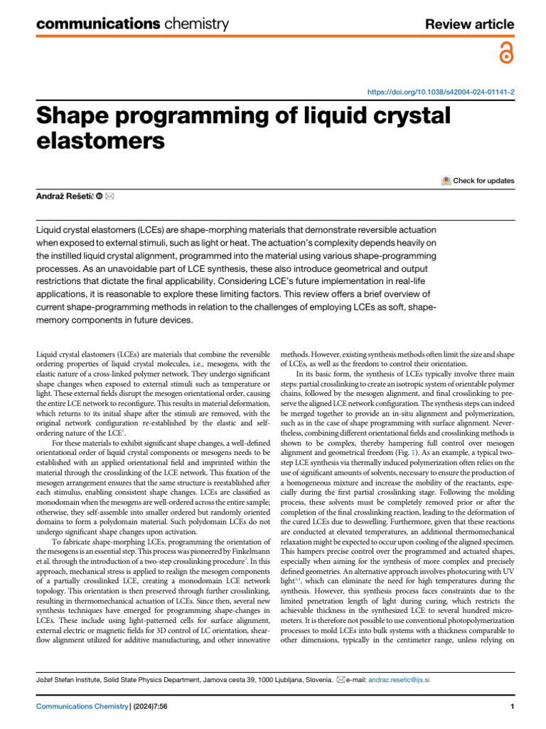 Shape Programming in Liquid Crystal Elastomers | PDF | Liquid Crystal ...