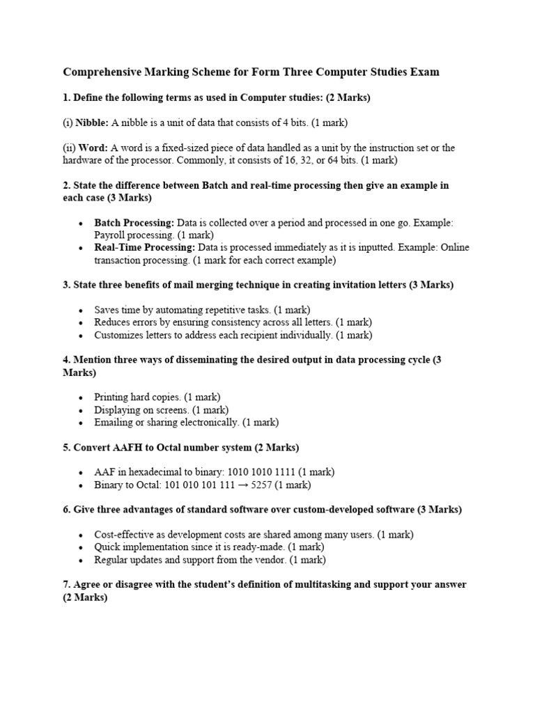Marking Scheme for Computer Studies Exam | PDF | Computer Program ...