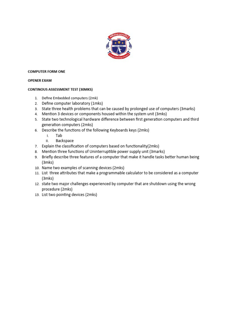 Computer Form One Opener | PDF