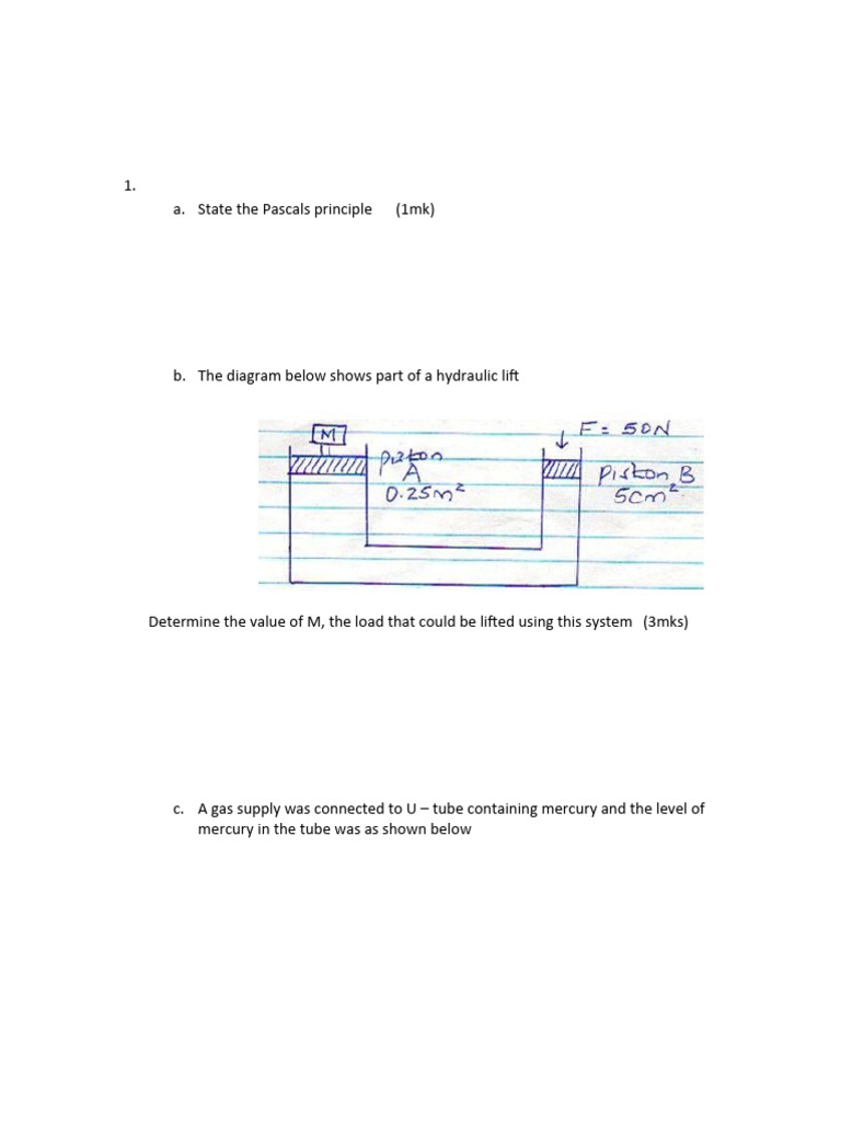 Form 1 Pressure Questions Pdf Science Mathematics