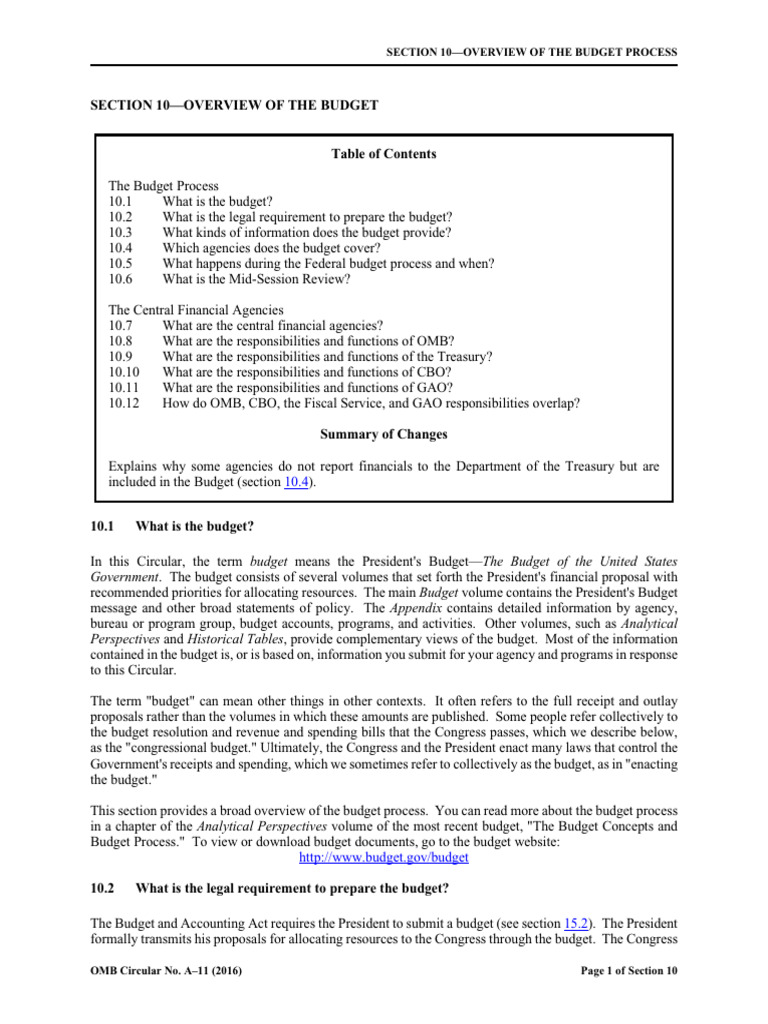 SECTION 10 - OVERVIEW OF THE BUDGET PROCESS - s10 | PDF | Office Of ...