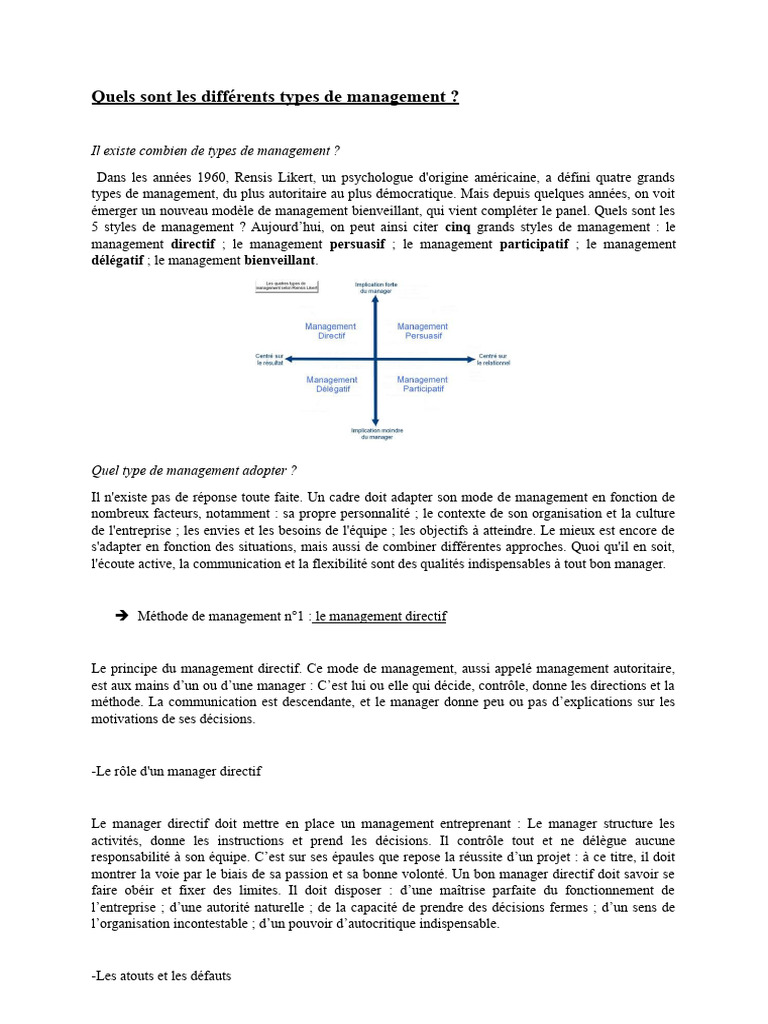 Types de management : styles et enjeux | PDF | la communication | Business