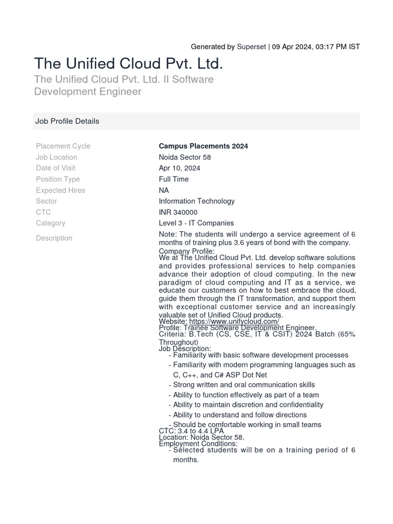 Unified Cloud Pvt. Ltd. Job Opening 2024 | PDF | Computing | Engineering