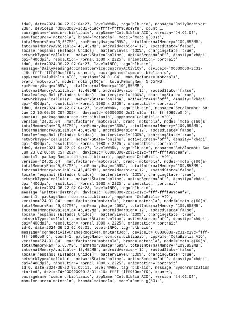 CeluBiblia AIO App Log Analysis | PDF | Java (Programming Language ...