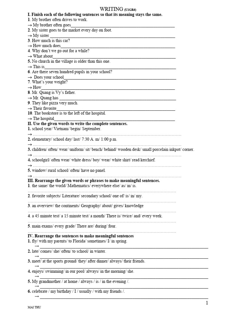 Sentence Completion and Rearrangement Exercises | PDF | Language Arts ...