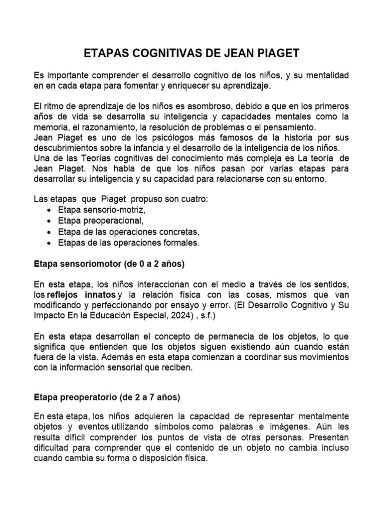 Etapas Cognitivas de Jean Piaget | Descargar gratis PDF | Esquema ...