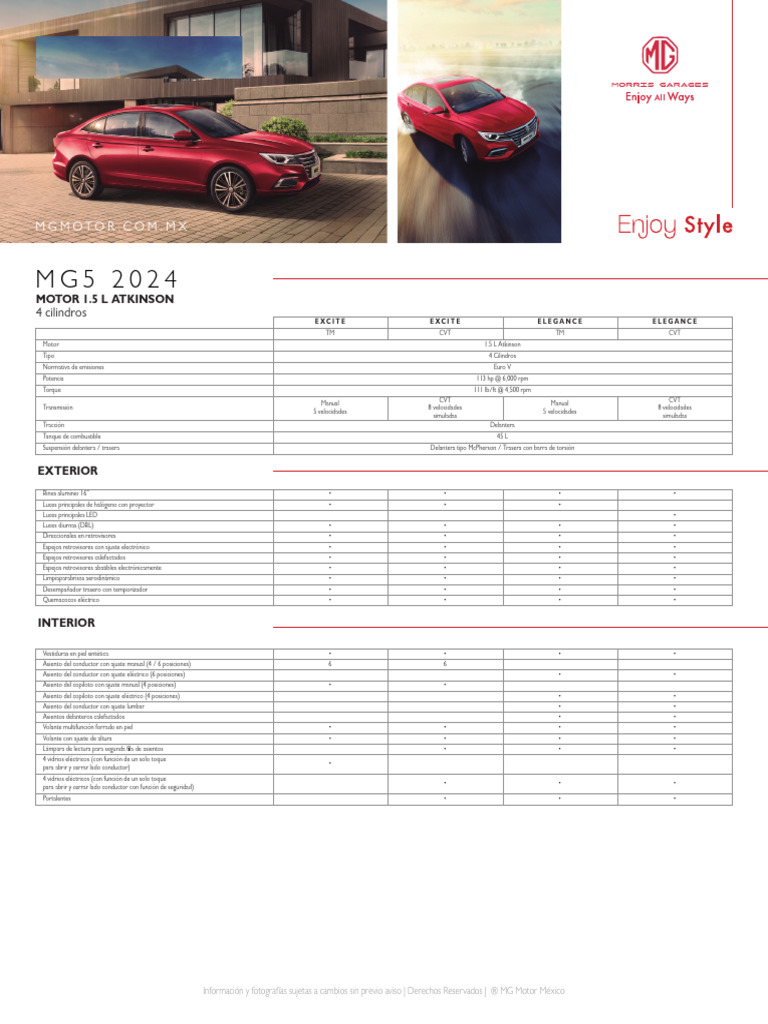 MG mg5 Ficha Tecnica | PDF | Coche | Vehículos terrestres