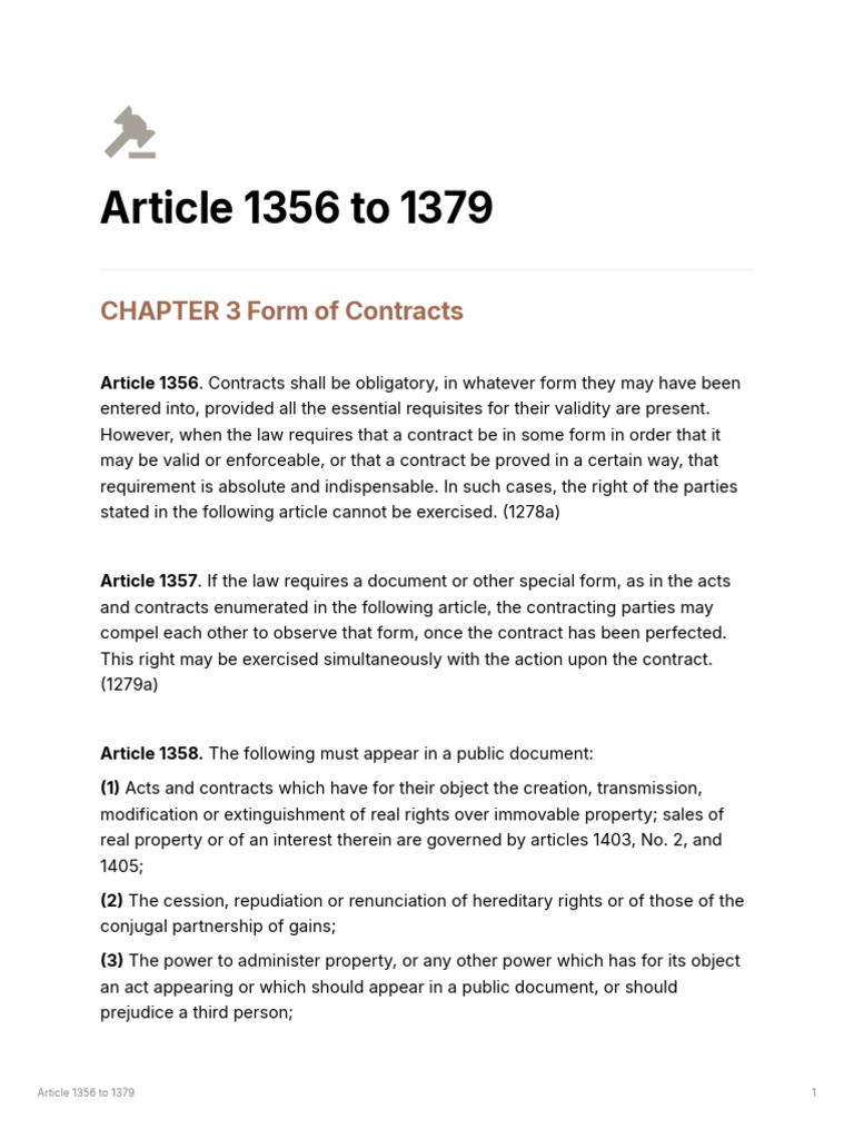 Civil Code Articles 1356-1379 Overview | PDF | Business Law | Civil Law ...