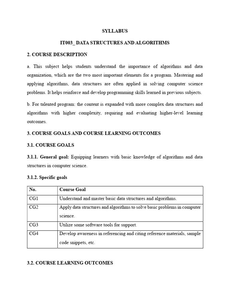 Data Structures and Algorithms Syllabus | PDF | Theoretical Computer ...