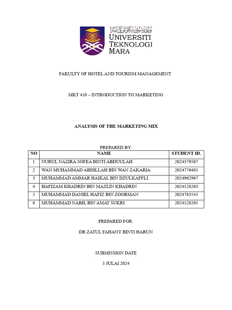 Marketing Mix Group Pdf Marketing