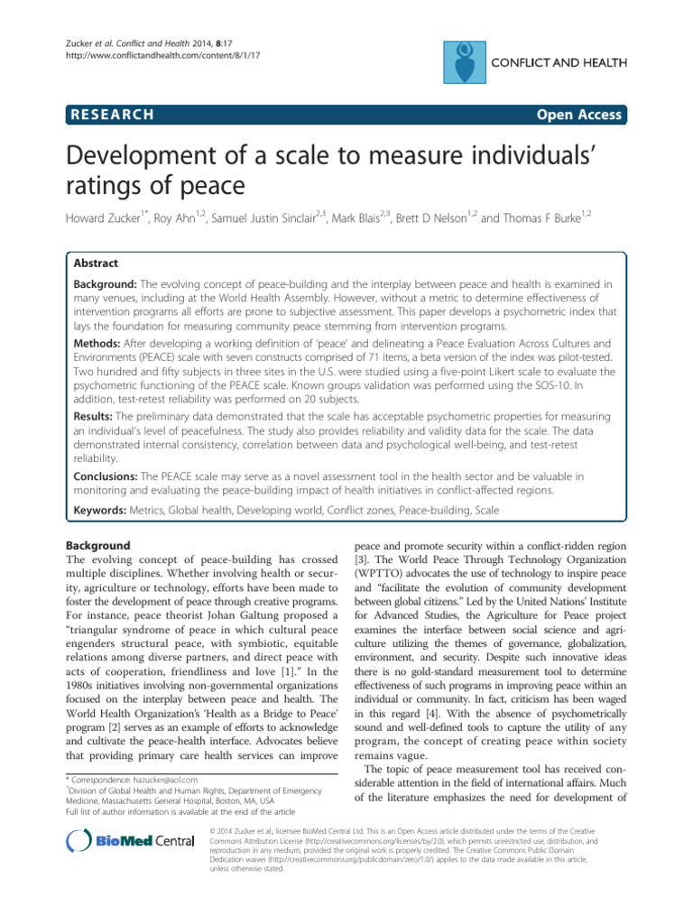 PEACE Scale Development for Health Impact | PDF | Psychometrics ...