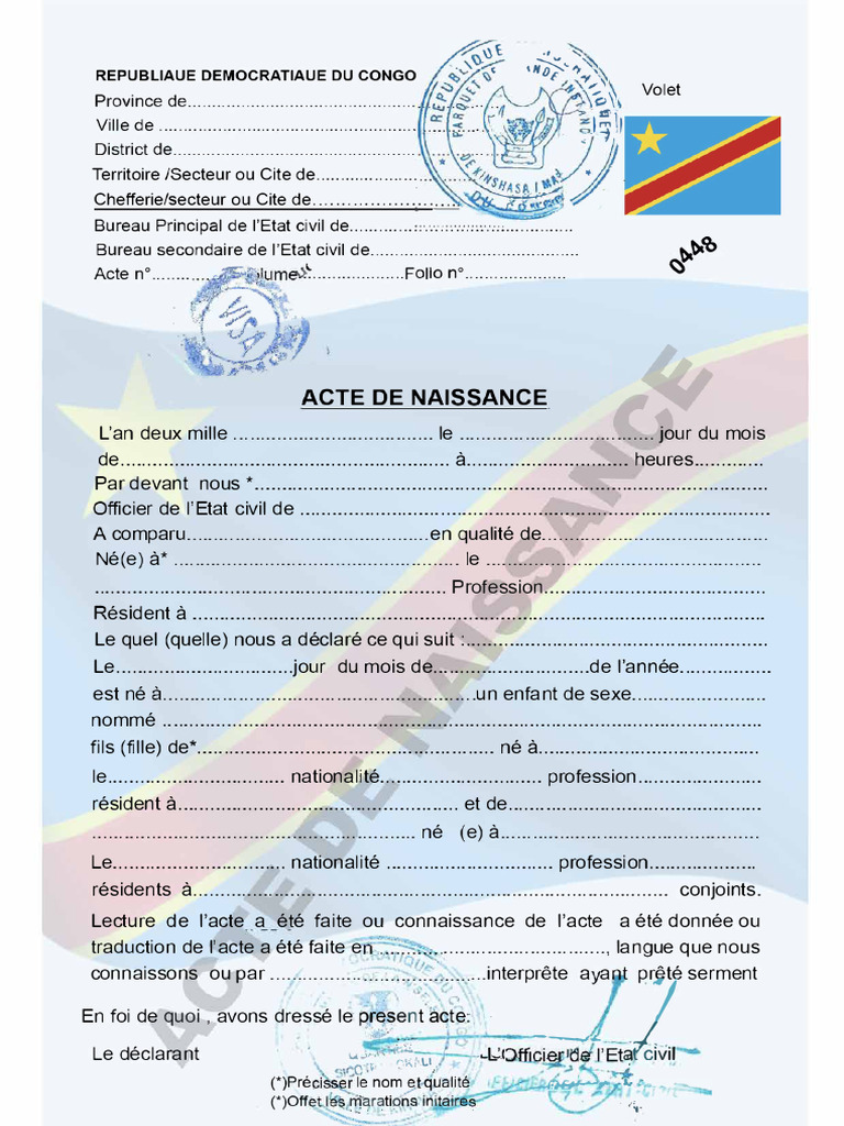 Acte de Naissance RDC: Modèles et Infos | PDF | Gouvernement et ...
