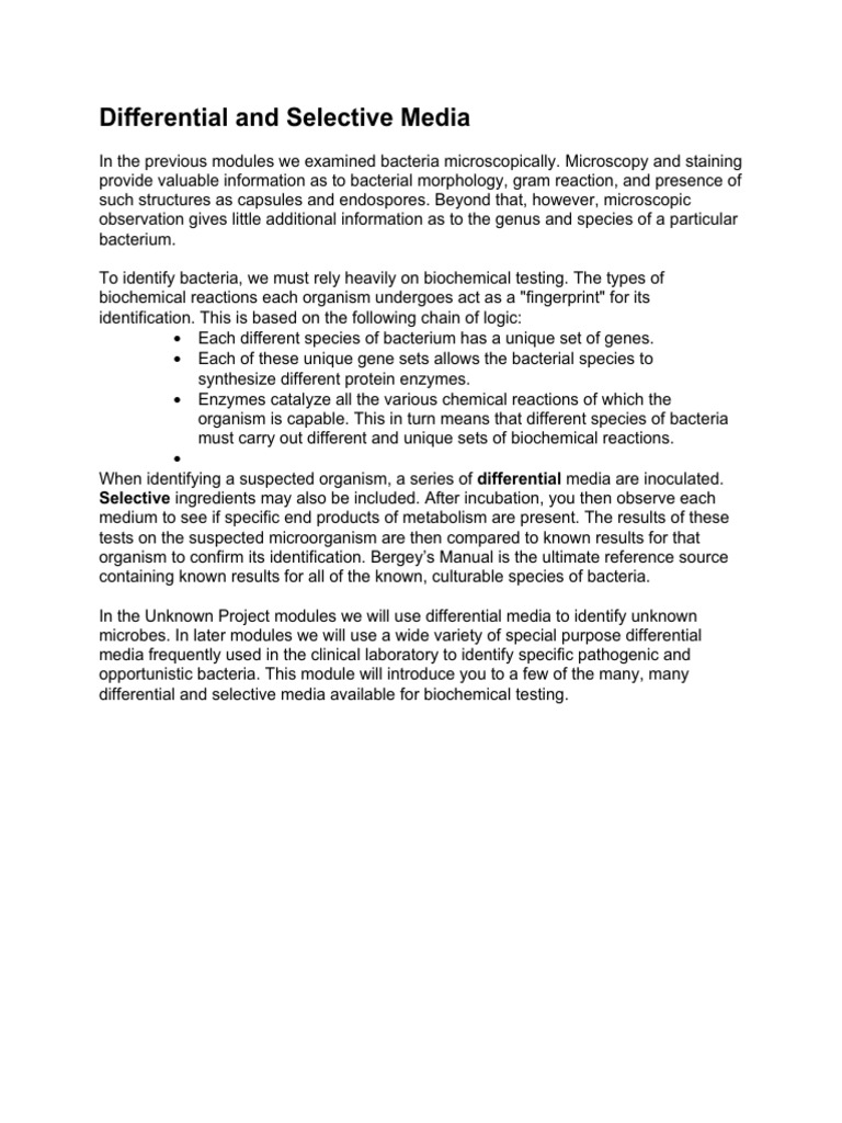 Differential and Selective Media Overview | PDF | Starch | Carbohydrates