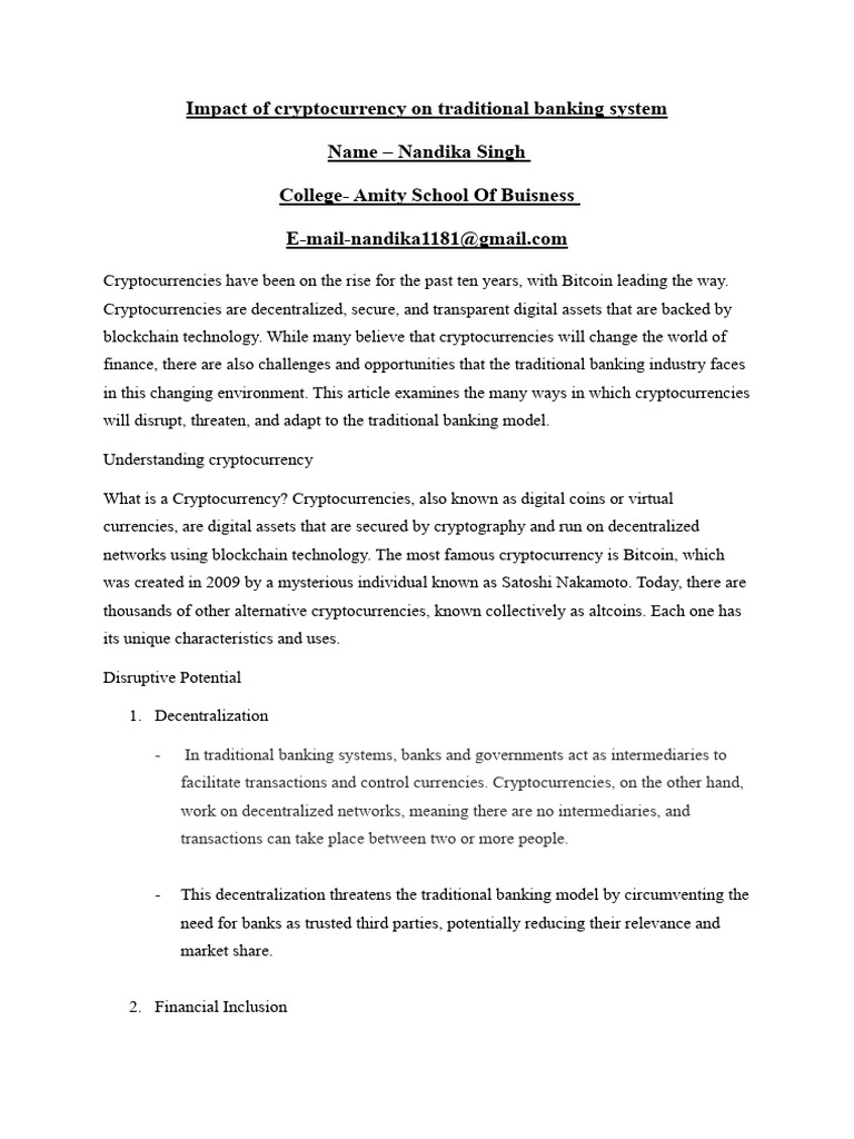 Impact of Cryptocurrency On Traditional Banking System | PDF |  Cryptocurrency | Banks