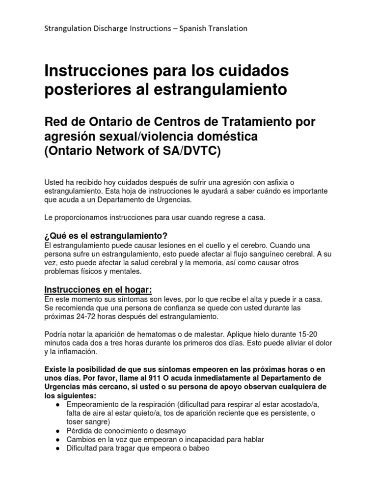 Instrucciones Post-Estrangulamiento en Español | PDF | Medicina ...