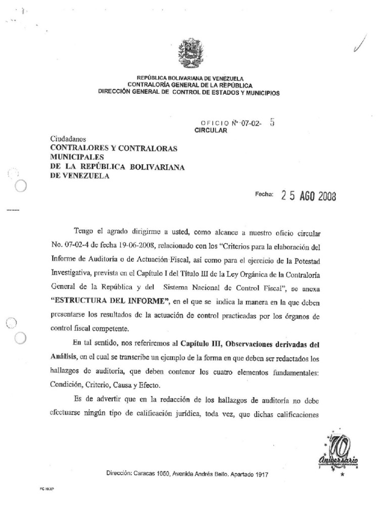 Circular - 07 - 02 - 5 - 2008 Estructura Del Informe | PDF