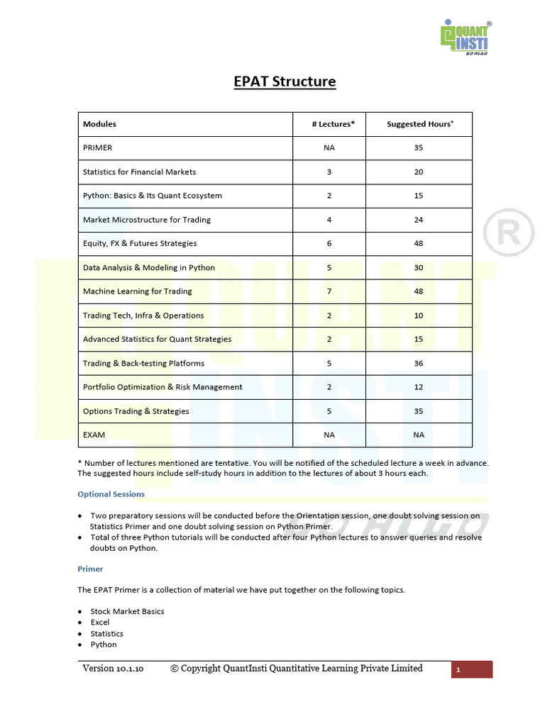 EPAT Structure | PDF | Statistics | Option (Finance)
