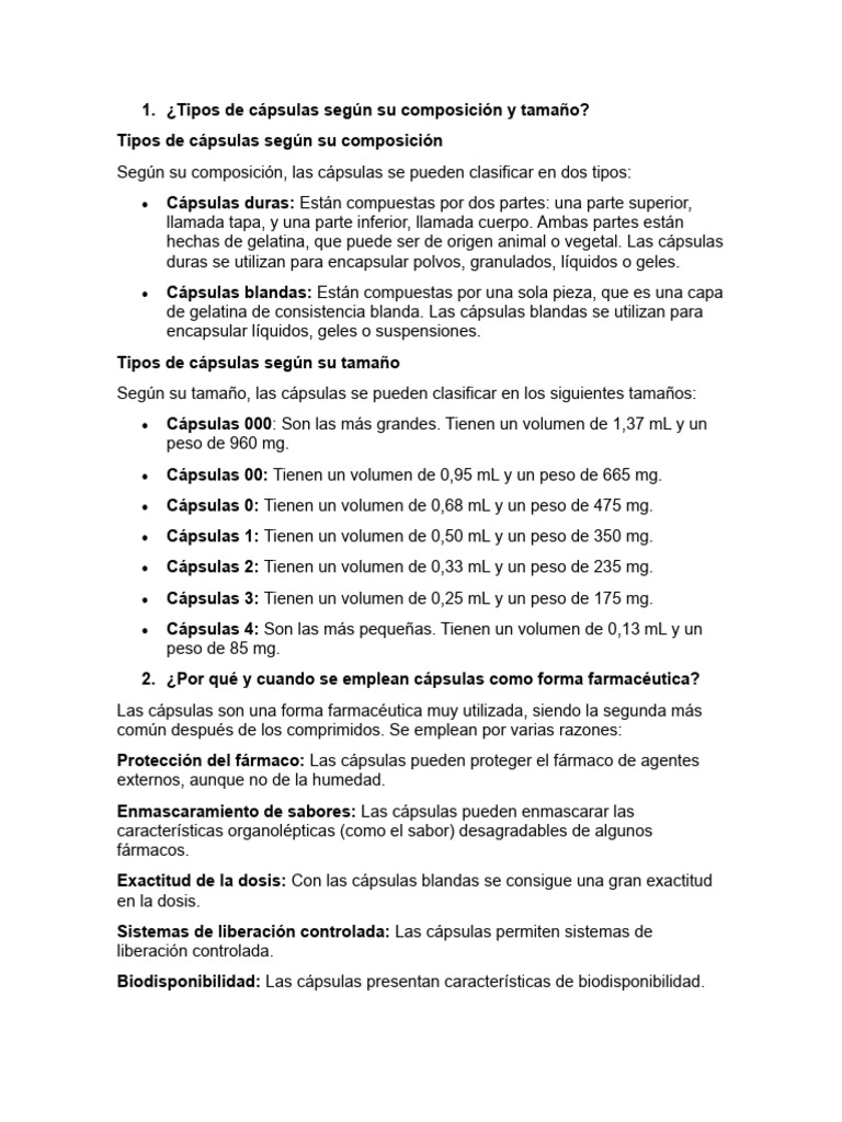 Tipos y tamaños de cápsulas medicinales | PDF | Aspirina | Química
