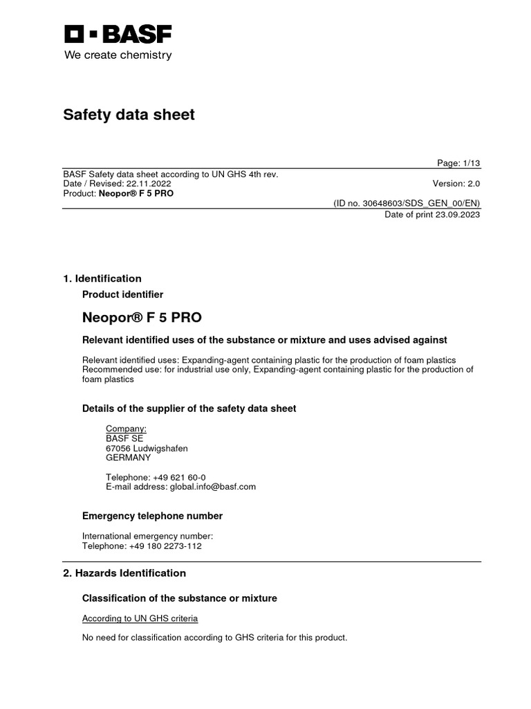 Neopor f 5 pro 000000000030648603 sds gen 00 en 2 0 pdf toxicity