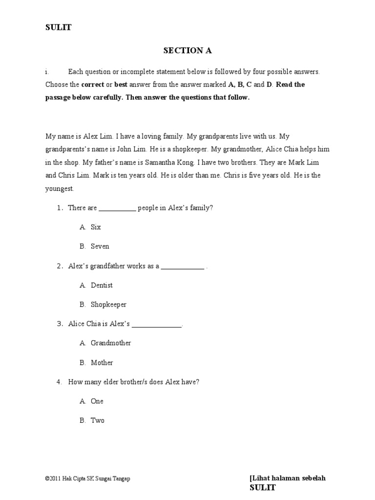 Sulit Section A: Passage Below Carefully. Then Answer The Questions ...