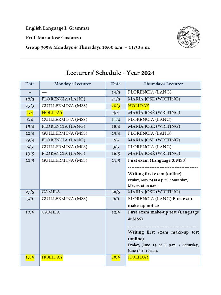 English Grammar Course Schedule 2024 | PDF