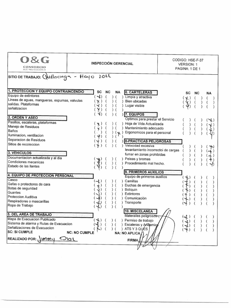 Registro de inspecciones gerenciales trimestrales de campo pdf