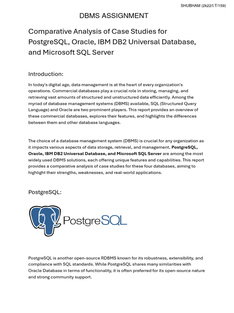 Database Management Systems Comparison | PDF | Databases | Sql