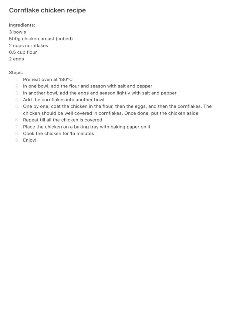 Easy Cornflake Chicken Recipe | PDF | Cooking, Food & Wine | Wellness