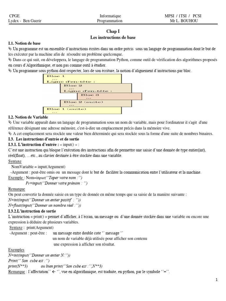 Instructions de base en Python | PDF | Programmation informatique ...