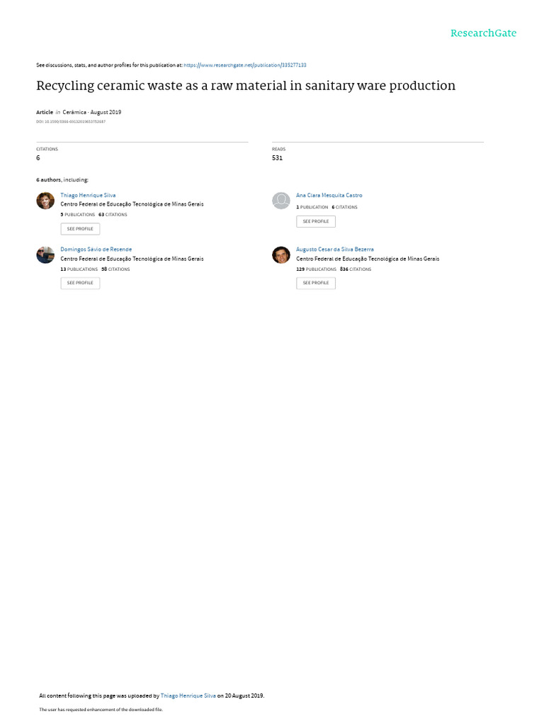 Recycling Ceramic Waste As A Raw Material in Sanitary Ware Production ...