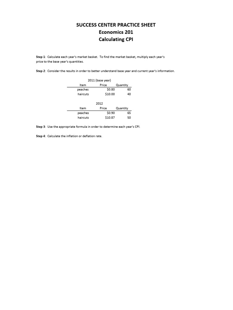 Econ 201 Calculating Cpi Pdf Consumer Price Index Inflation
