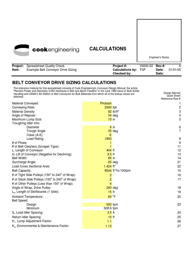 Conveyor Calculations Belt (Mechanical) Mechanical Engineering