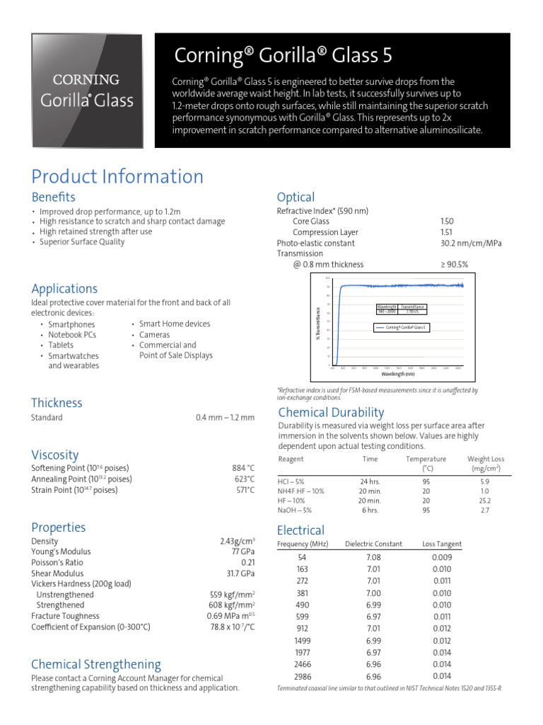 Corning Gorilla Glass 5_PI Sheet | PDF | Glasses | Materials