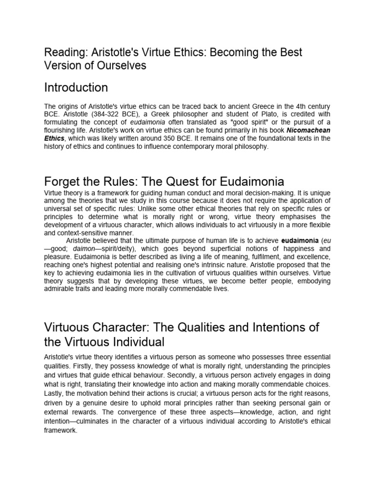 Aristotle's Virtue Ethics Explained | PDF | Virtue | Virtue Ethics