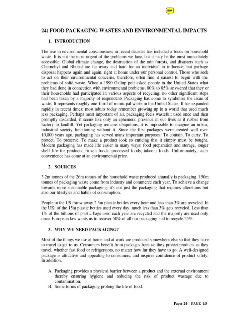 Food Packaging Wastes and Environmental Impacts | PDF | Recycling | Plastic