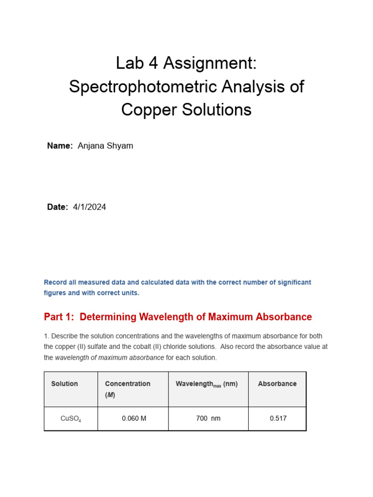 Spectrophotometric Analysis of Cu Solutions | PDF | Spectrophotometry ...