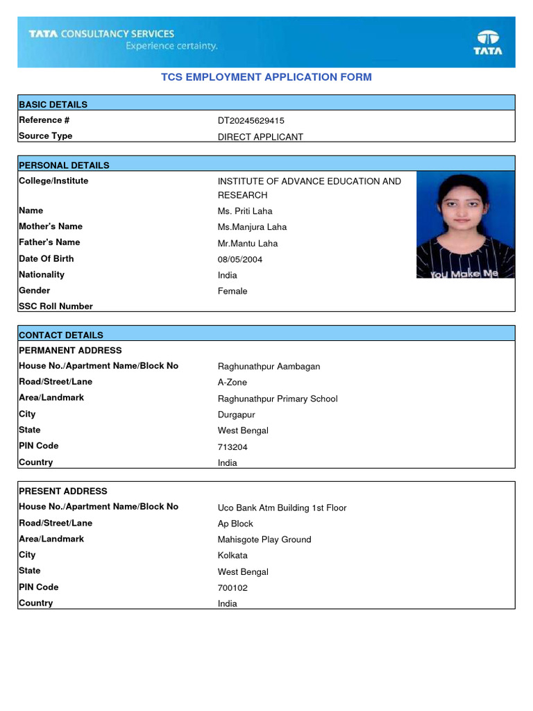 TCS Employment Application Form | PDF | Government | Justice