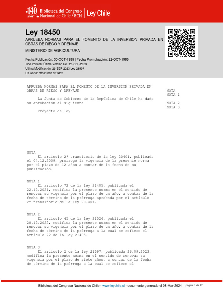 Ley 18450 - 30 Oct 1985 | PDF | Riego | Comisión Europea