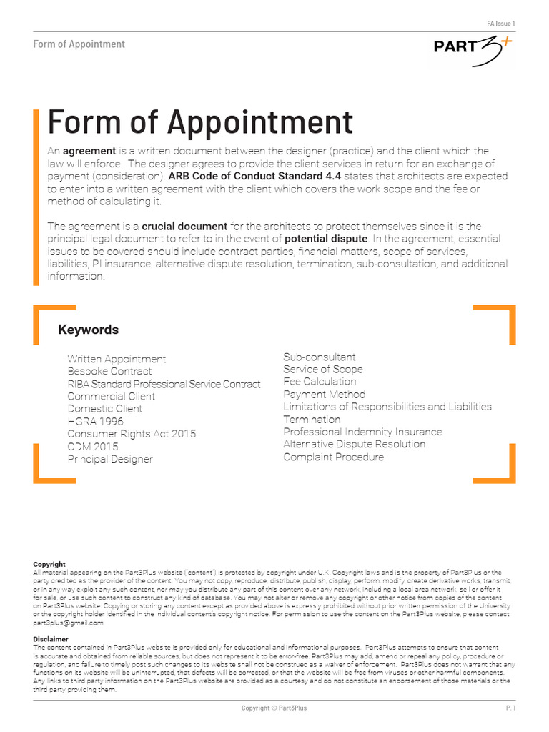 Form of Appointment - Issue 1 | PDF | Architect | Alternative Dispute ...